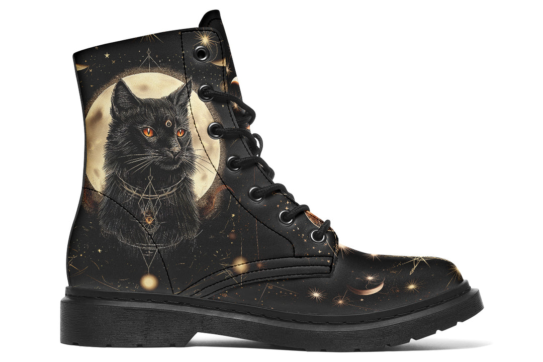 Midnight Cat Boots - Vegan Leather Doc-Style Boots with Durable Stitched on Soles