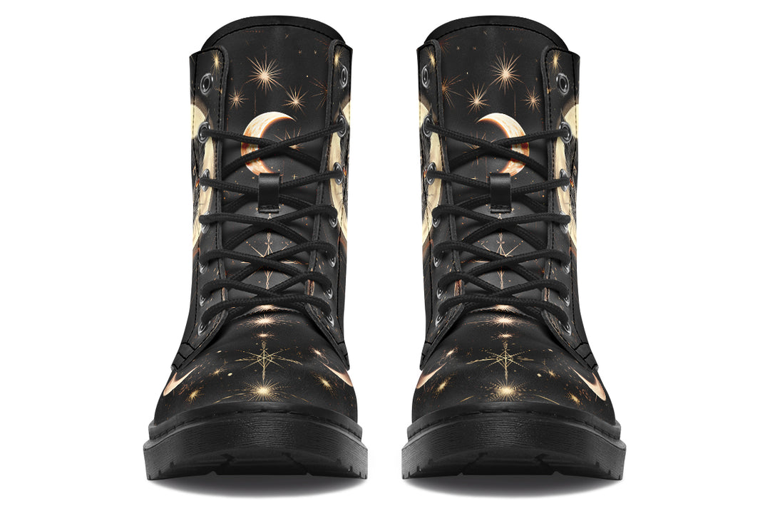 Midnight Cat Boots - Vegan Leather Doc-Style Boots with Durable Stitched on Soles