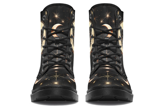 Midnight Cat Boots - Vegan Leather Doc-Style Boots with Durable Stitched on Soles