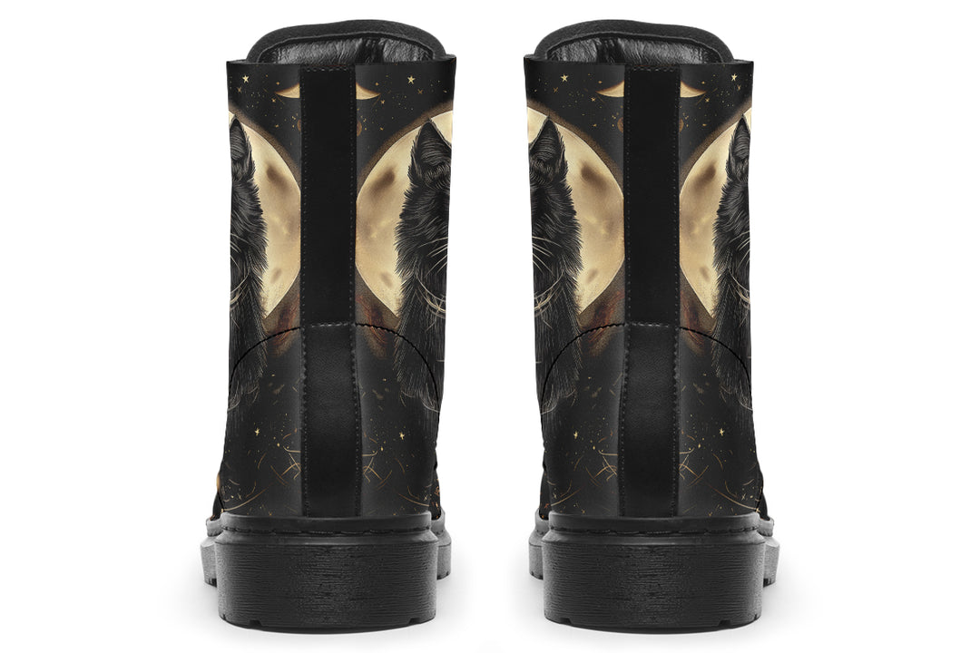 Midnight Cat Boots - Vegan Leather Doc-Style Boots with Durable Stitched on Soles