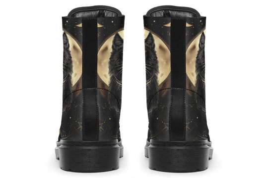 Midnight Cat Boots - Vegan Leather Doc-Style Boots with Durable Stitched on Soles