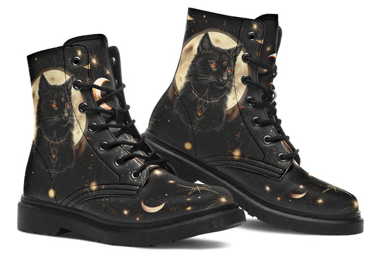 Midnight Cat Boots - Vegan Leather Doc-Style Boots with Durable Stitched on Soles