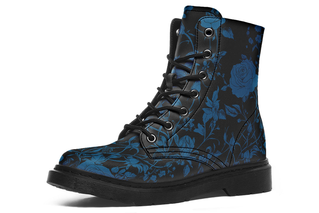 Midnight Rose Romance Boots - Vegan Leather Doc-Style Boots with Durable Stitched on Soles