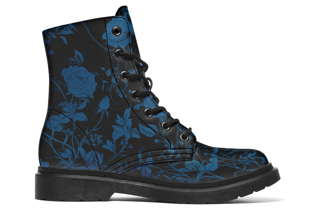 Midnight Rose Romance Boots - Vegan Leather Doc-Style Boots with Durable Stitched on Soles