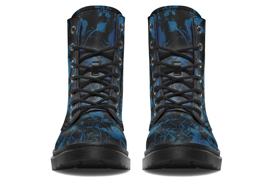 Midnight Rose Romance Boots - Vegan Leather Doc-Style Boots with Durable Stitched on Soles