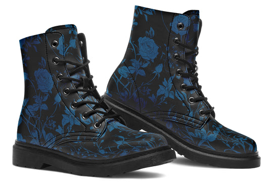 Midnight Rose Romance Boots - Vegan Leather Doc-Style Boots with Durable Stitched on Soles