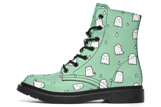 Mint Ghost Party Boots - Vegan Leather Doc-Style Boots with Durable Stitched on Soles