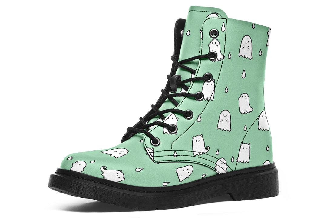 Mint Ghost Party Boots - Vegan Leather Doc-Style Boots with Durable Stitched on Soles