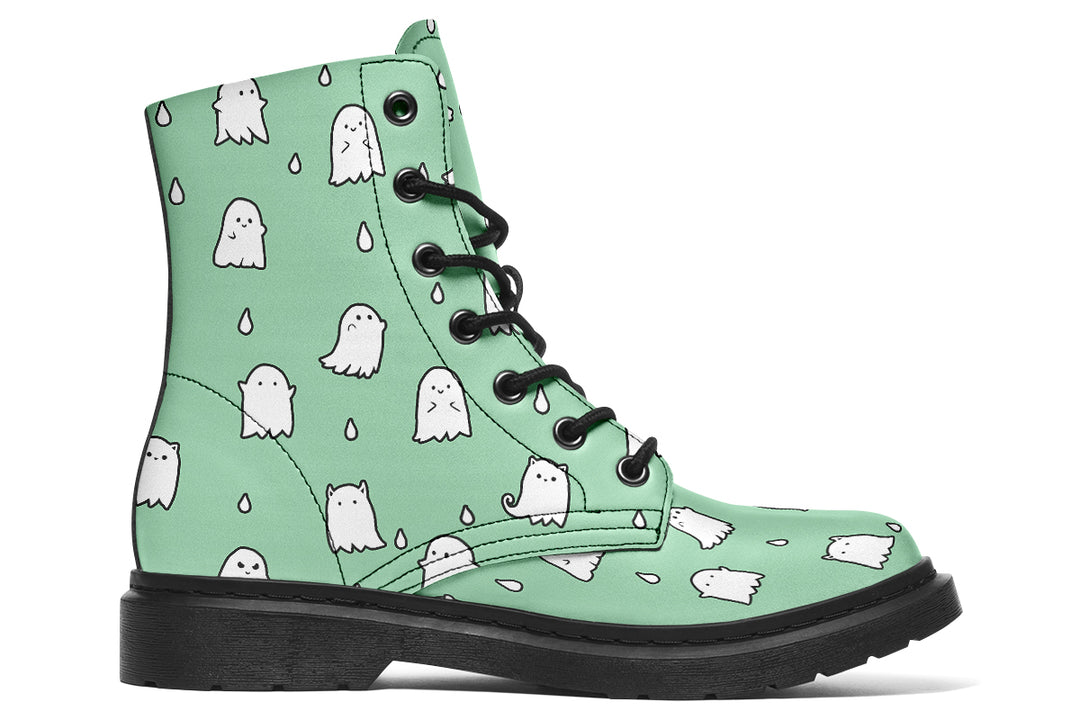 Mint Ghost Party Boots - Vegan Leather Doc-Style Boots with Durable Stitched on Soles