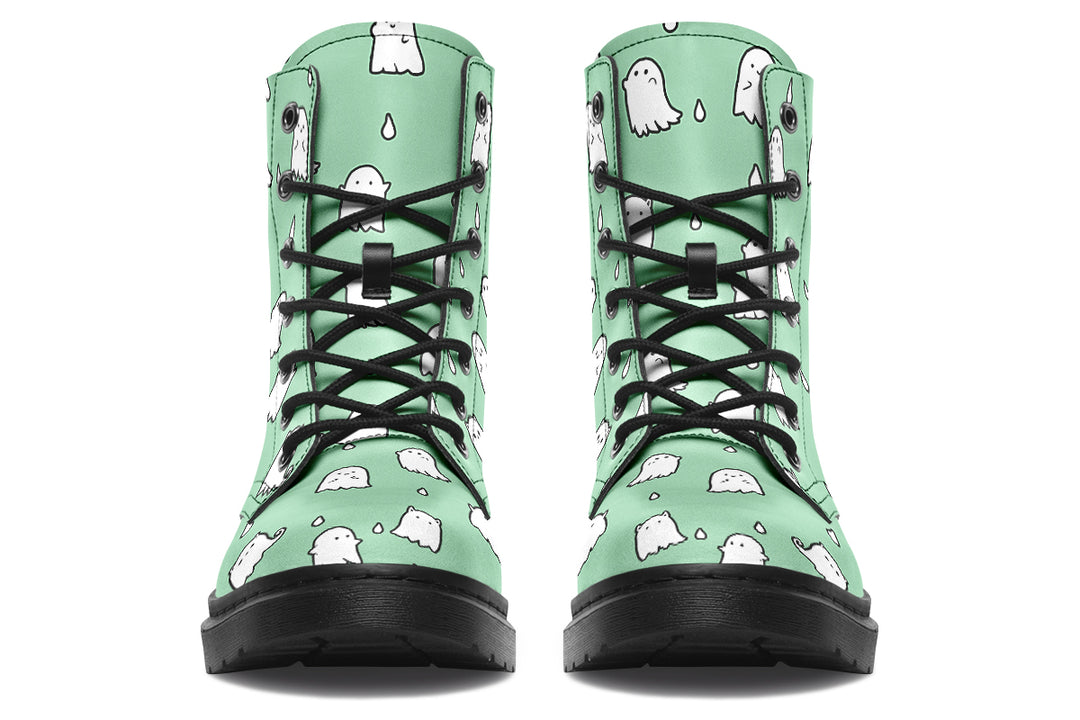 Mint Ghost Party Boots - Vegan Leather Doc-Style Boots with Durable Stitched on Soles