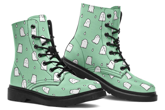 Mint Ghost Party Boots - Vegan Leather Doc-Style Boots with Durable Stitched on Soles