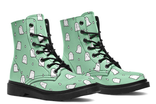 Mint Ghost Party Boots - Vegan Leather Doc-Style Boots with Durable Stitched on Soles