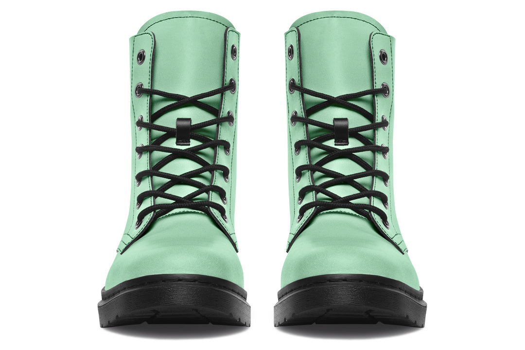 Mint Green Boots - Vegan Leather Doc-Style Boots with Durable Stitched on Soles