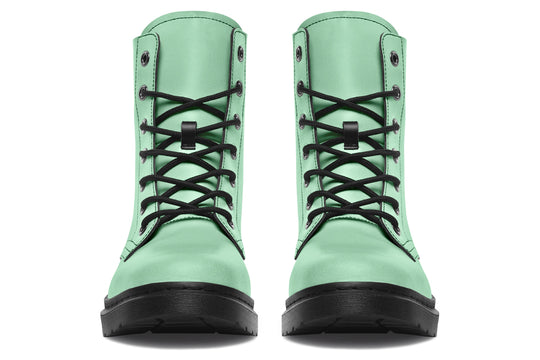 Mint Green Boots - Vegan Leather Doc-Style Boots with Durable Stitched on Soles