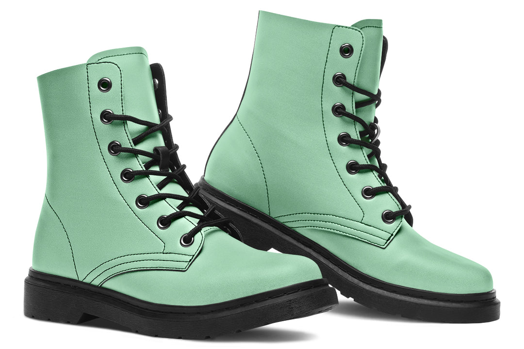 Mint Green Boots - Vegan Leather Doc-Style Boots with Durable Stitched on Soles