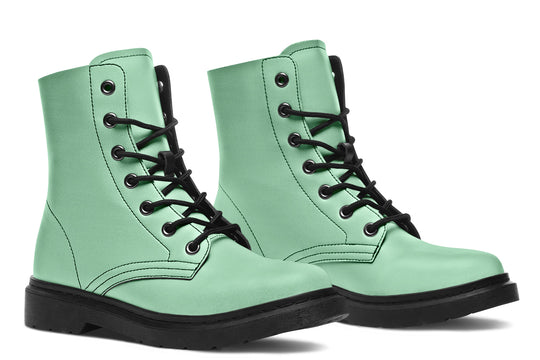 Mint Green Boots - Vegan Leather Doc-Style Boots with Durable Stitched on Soles