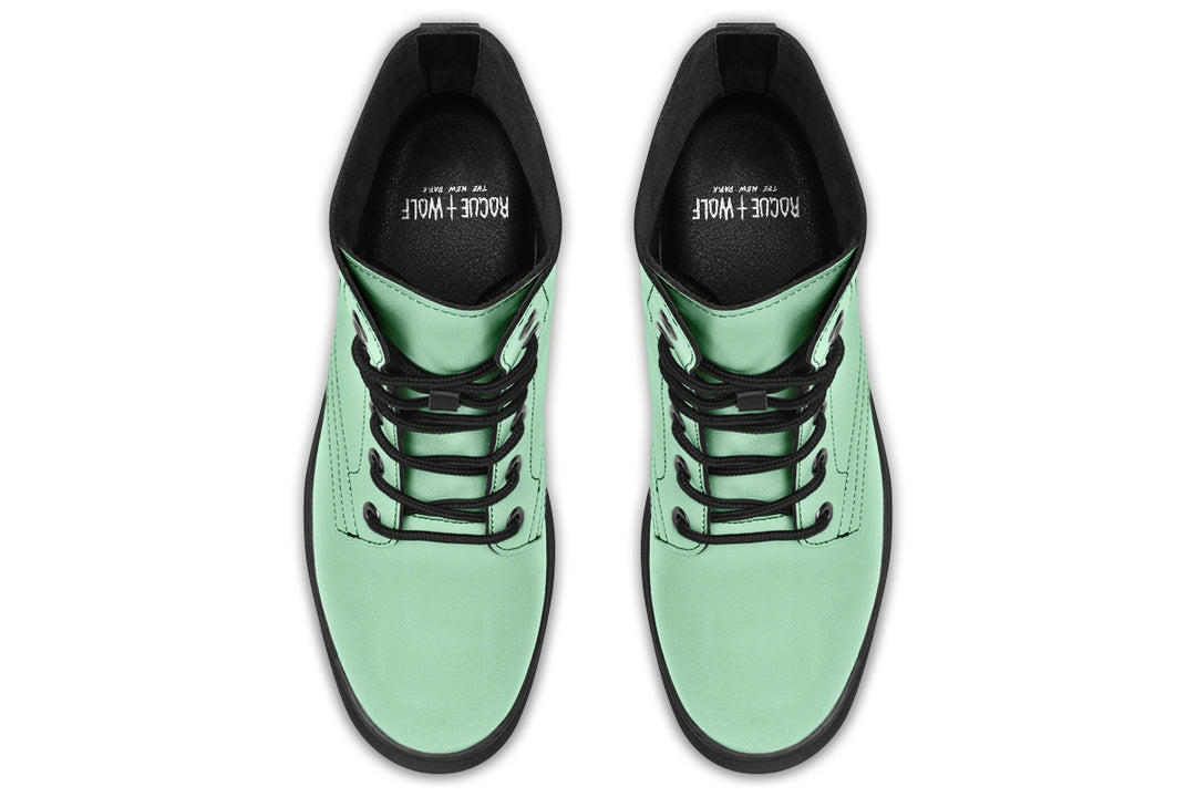 Mint Green Boots - Vegan Leather Doc-Style Boots with Durable Stitched on Soles