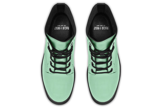 Mint Green Boots - Vegan Leather Doc-Style Boots with Durable Stitched on Soles