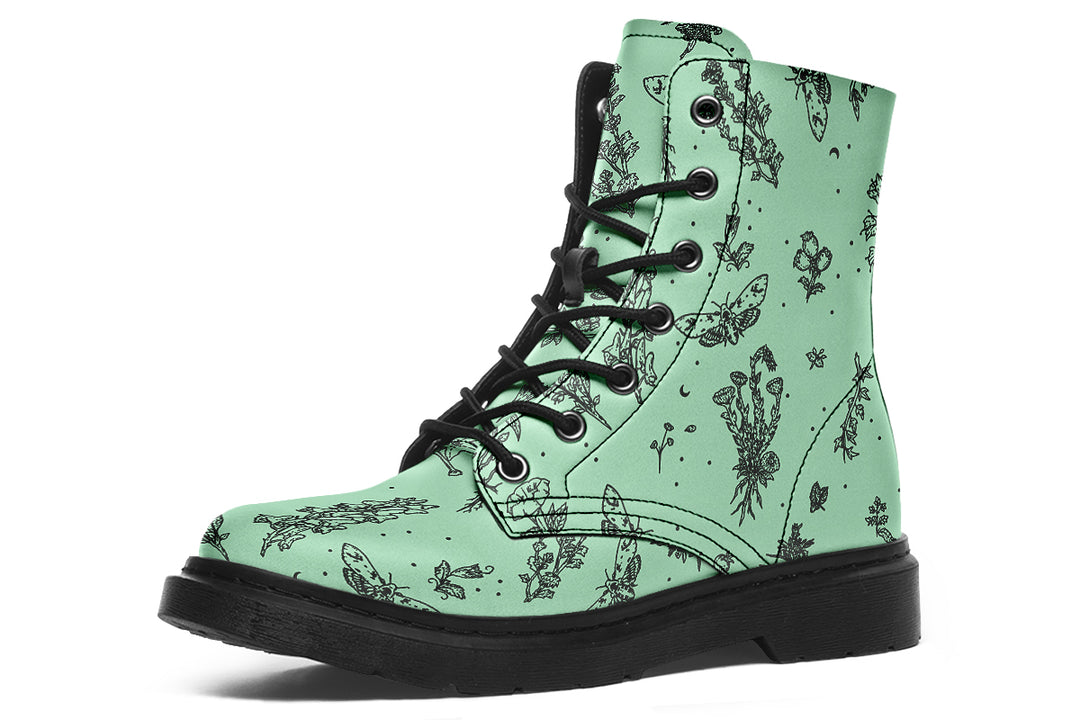 Mint Nightshade Boots - Vegan Leather Doc-Style Boots with Durable Stitched on Soles