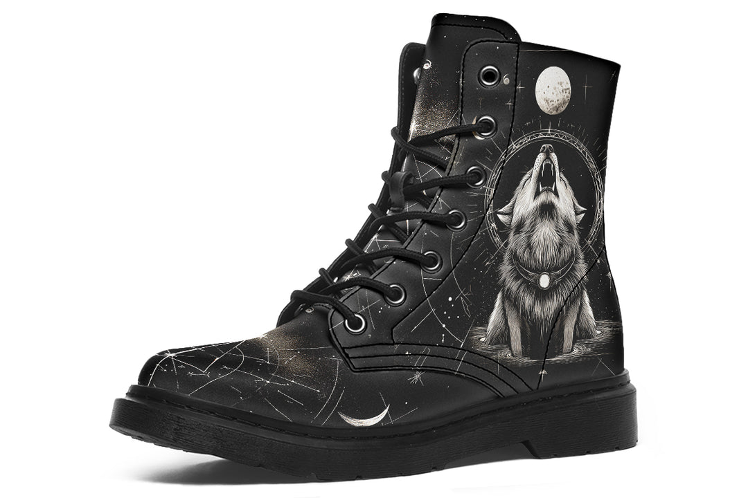 Moonbound Wolf Boots - Vegan Leather Doc-Style Boots with Durable Stitched on Soles