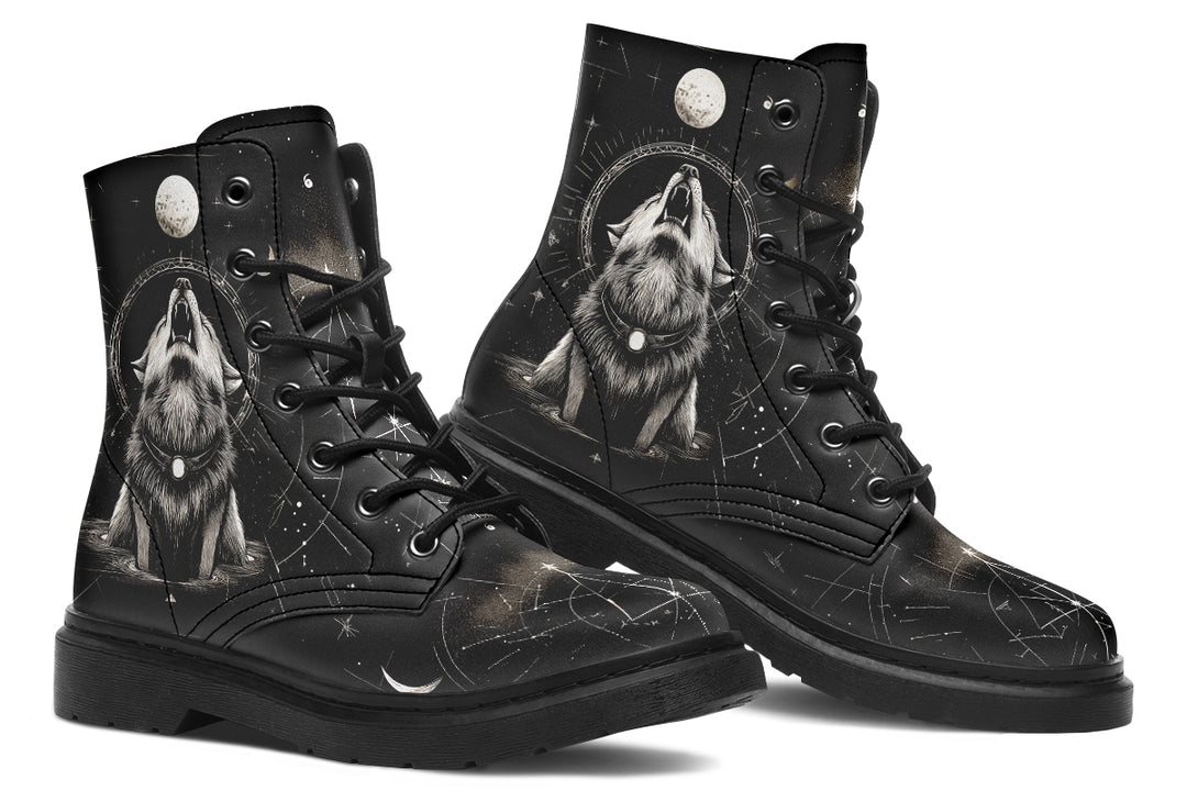 Moonbound Wolf Boots - Vegan Leather Doc-Style Boots with Durable Stitched on Soles