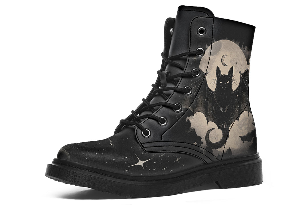 Moonlit Bat Boots - Vegan Leather Doc-Style Boots with Durable Stitched on Soles