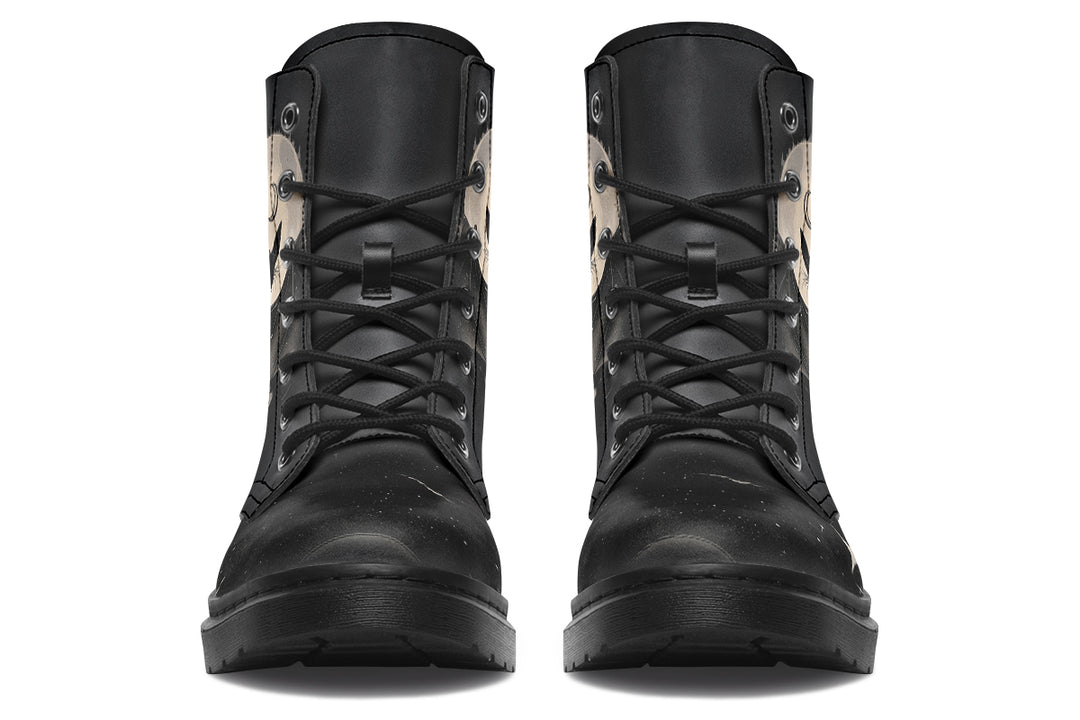 Moonlit Bat Boots - Vegan Leather Doc-Style Boots with Durable Stitched on Soles