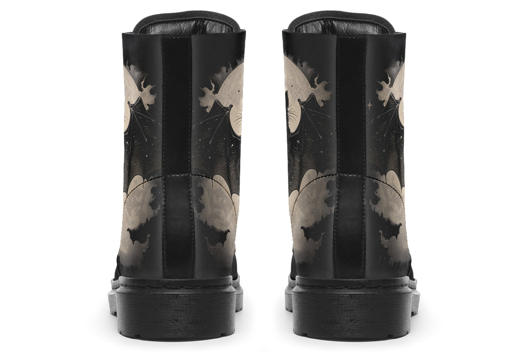 Moonlit Bat Boots - Vegan Leather Doc-Style Boots with Durable Stitched on Soles