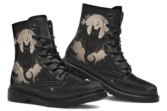 Moonlit Bat Boots - Vegan Leather Doc-Style Boots with Durable Stitched on Soles