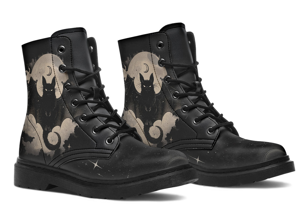 Moonlit Bat Boots - Vegan Leather Doc-Style Boots with Durable Stitched on Soles