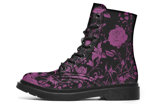 Mystic Rose Romance Boots - Vegan Leather Doc-Style Boots with Durable Stitched on Soles