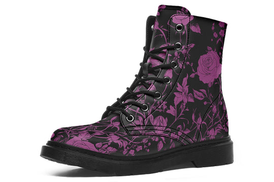 Mystic Rose Romance Boots - Vegan Leather Doc-Style Boots with Durable Stitched on Soles