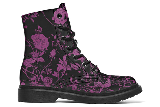 Mystic Rose Romance Boots - Vegan Leather Doc-Style Boots with Durable Stitched on Soles