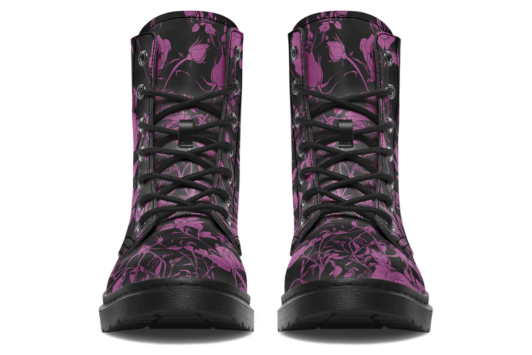 Mystic Rose Romance Boots - Vegan Leather Doc-Style Boots with Durable Stitched on Soles