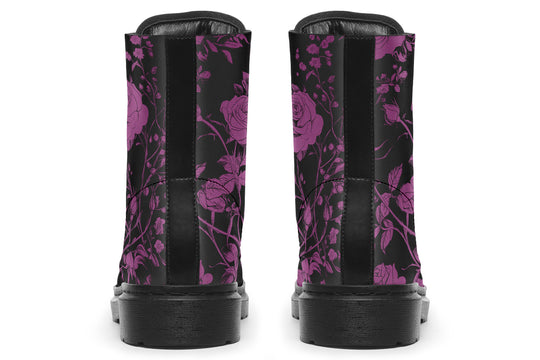 Mystic Rose Romance Boots - Vegan Leather Doc-Style Boots with Durable Stitched on Soles