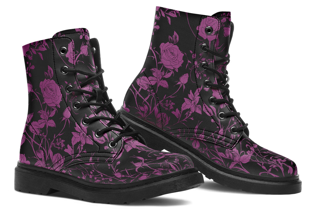 Mystic Rose Romance Boots - Vegan Leather Doc-Style Boots with Durable Stitched on Soles