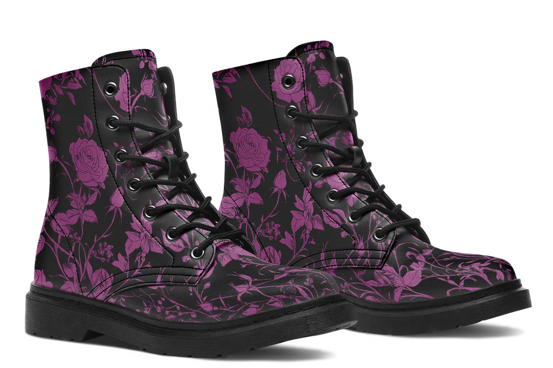 Mystic Rose Romance Boots - Vegan Leather Doc-Style Boots with Durable Stitched on Soles