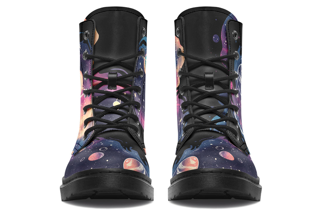 Nebula Boots - Galaxy Print Boots Lace-up Vegan Leather Ankle Statement Combat Cruelty-free Boots