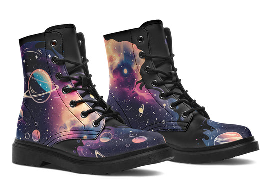 Nebula Boots - Galaxy Print Boots Lace-up Vegan Leather Ankle Statement Combat Cruelty-free Boots