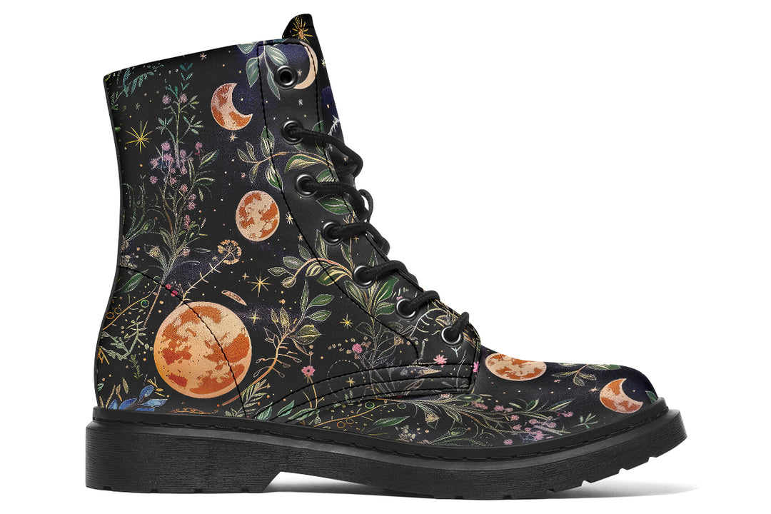 Night Blossom Boots - Vegan Leather Doc-Style Boots with Durable Stitched on Soles