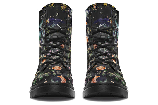 Night Blossom Boots - Vegan Leather Doc-Style Boots with Durable Stitched on Soles