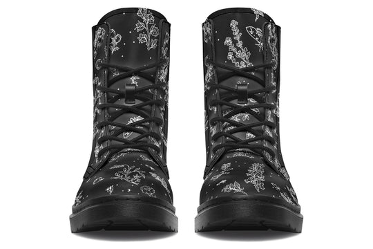 Nightshade Boots - Statement Ankle Lace-up Black Combat Vegan Leather Dark Academia Shoes