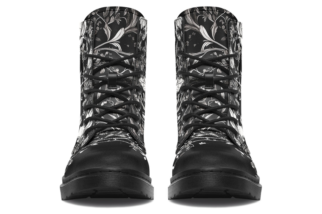 Noir Bouquet Boots - Vegan Leather Doc-Style Boots with Durable Stitched on Soles