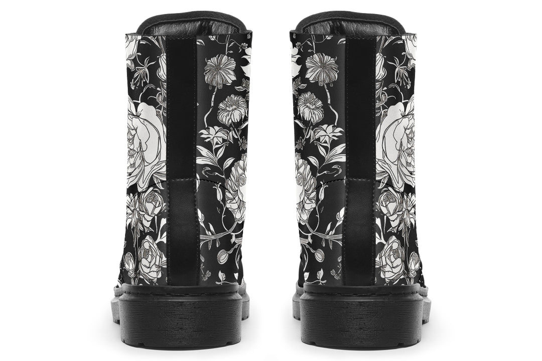 Noir Bouquet Boots - Vegan Leather Doc-Style Boots with Durable Stitched on Soles