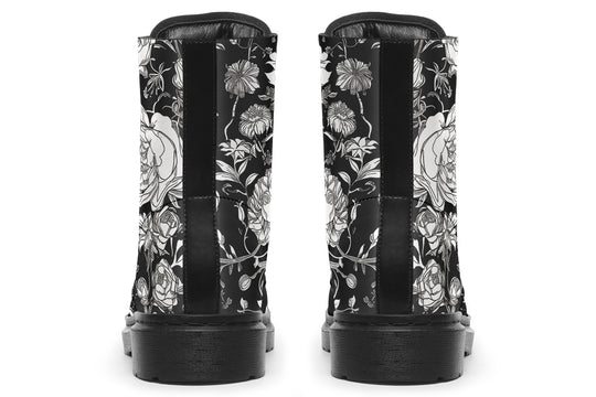 Noir Bouquet Boots - Vegan Leather Doc-Style Boots with Durable Stitched on Soles