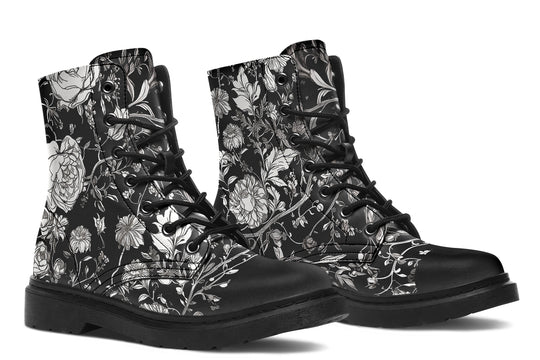 Noir Bouquet Boots - Vegan Leather Doc-Style Boots with Durable Stitched on Soles