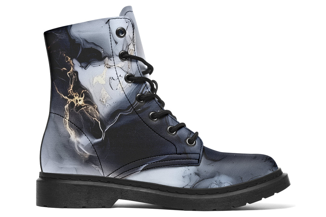 Obsidian Vein Boots - Vegan Leather Doc-Style Boots with Durable Stitched on Soles