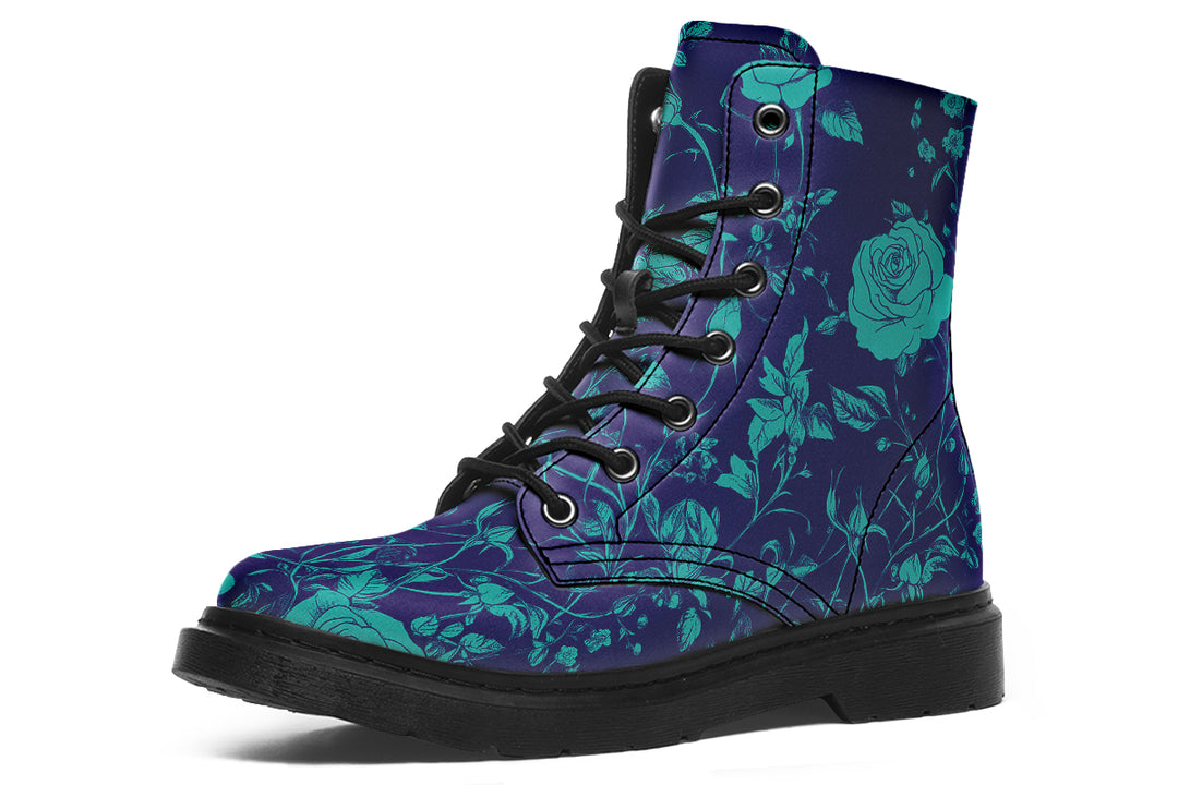 Ocean Rose Romance Boots - Vegan Leather Doc-Style Boots with Durable Stitched on Soles