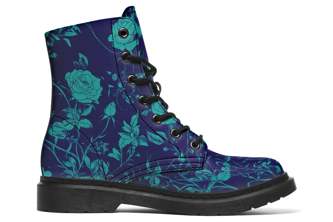 Ocean Rose Romance Boots - Vegan Leather Doc-Style Boots with Durable Stitched on Soles