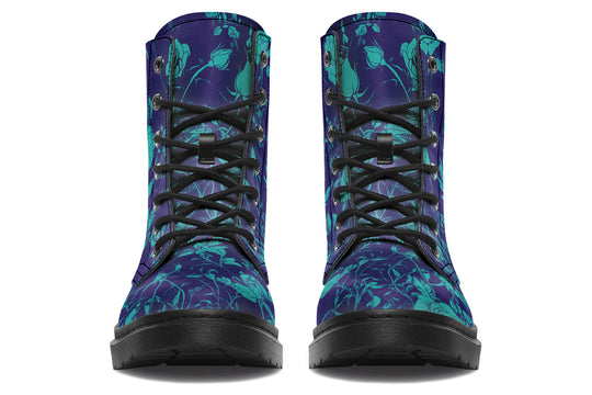 Ocean Rose Romance Boots - Vegan Leather Doc-Style Boots with Durable Stitched on Soles